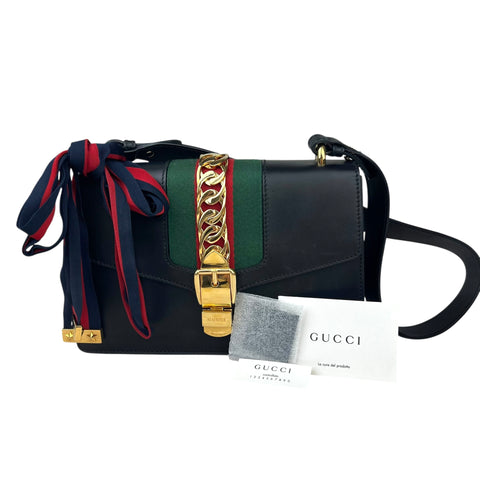 Gucci Sylvie Black Leather Bag Women Handbag