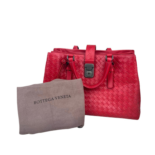 Bottega Veneta Red Intrecciato Woven Nappa Leather Roma Tote Bag