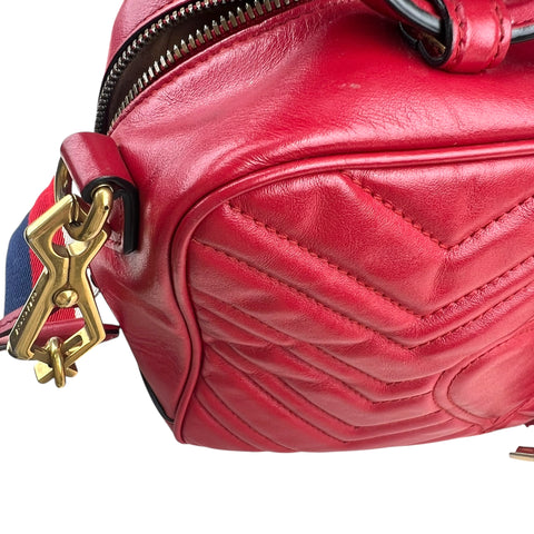 Gucci Medium GG Marmont Matelasse Chevron Top Handle Red