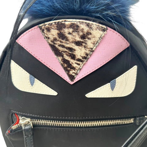 Fendi Black Nylon and Leather Monster Eyes Mini Backpack Bag