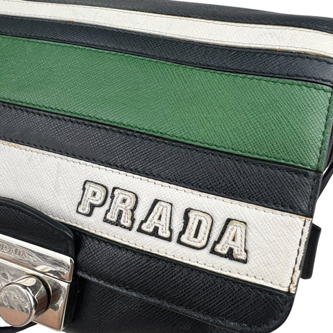Prada Saffiano Righe Sound Lock crossbody bag