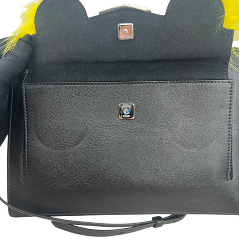 Fendi Monster Fur Leather Crossbody Black
