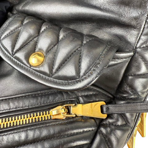 Miu Miu Nappa Matelasse Biker Coffer Leather Top Handle Bag Black