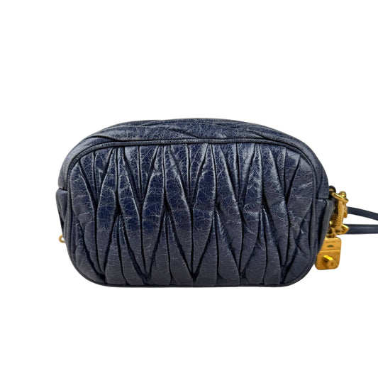 Miu Miu Blue Matelassé Leather Zip Crossbody Bag