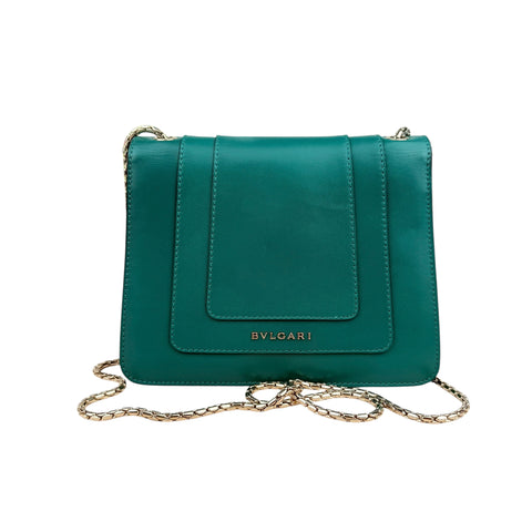 Bvlgari Calfskin Small Serpenti Forever Snake Strap Crossbody Bag Emerald Green