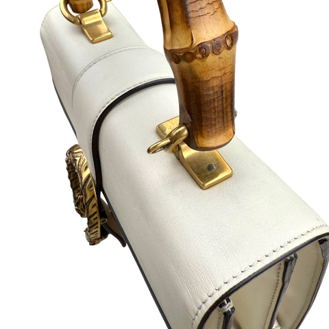 Gucci Calfskin Bamboo Web Medium Dionysus Top Handle Bag White Blue Hibiscus Red