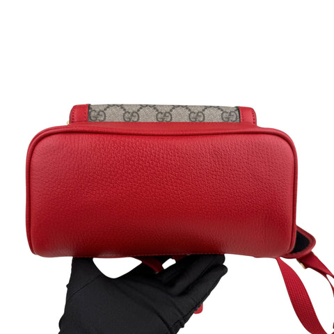 Gucci Beige/Red GG Supreme Canvas and Leather Small Backpack