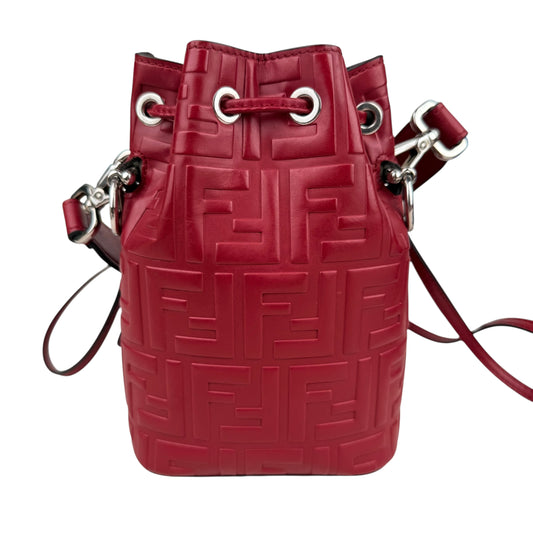 Fendi Red Zucca Leather Mini Mon Tresor Drawstring Bucket Bag