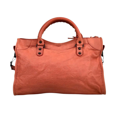 Balenciaga Motocross The First Bag Agneau Leather Studs Hardware City Tote Pink