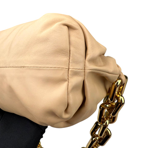 Bottega Veneta Chain Pouch Grained Clutch Almond Leather