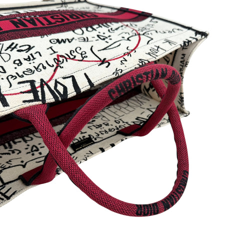 Dior White and Red Embroidered Canvas Dioramour Graffiti Book Tote