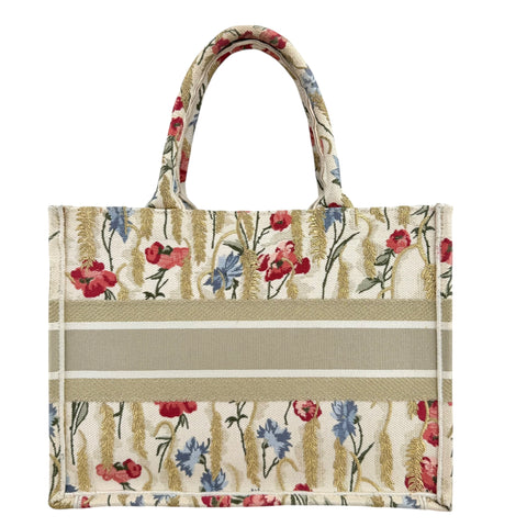 Dior Beige Multicolor Canvas Embroidered Hibiscus Medium Book Tote