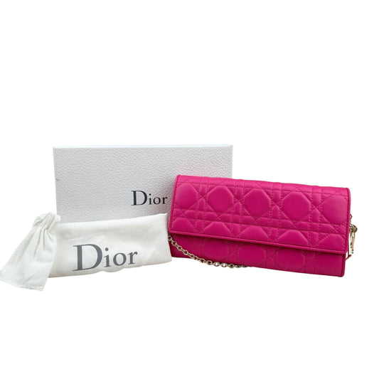 Dior Fuchsia Quilted Cannage Leather Lady Dior Wallet on Chain Bag