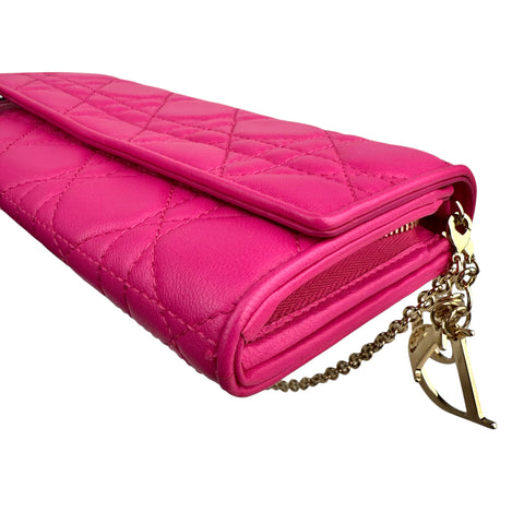 Dior Fuchsia Quilted Cannage Leather Lady Dior Wallet on Chain Bag
