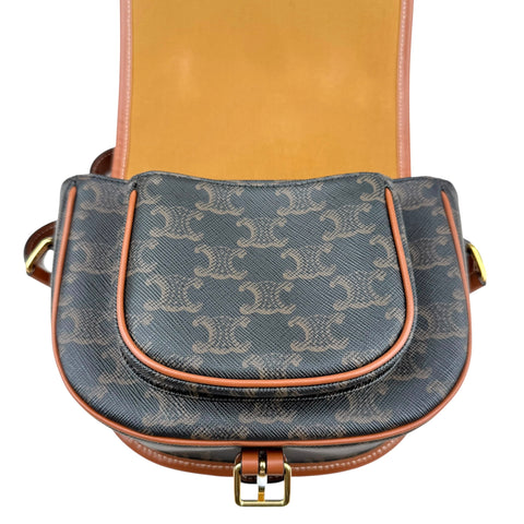 Celine Triomphe Canvas Medium Folco Bag Tan