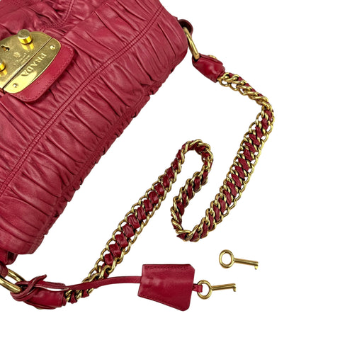 Prada Red Gathered Leather Shoulder Bag