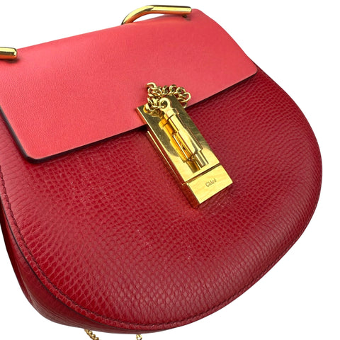 Chloe Red Grained Leather Drew Bag