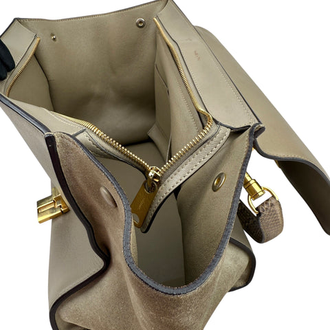 Celine Trapeze large model handbag in beige leather and beige suede