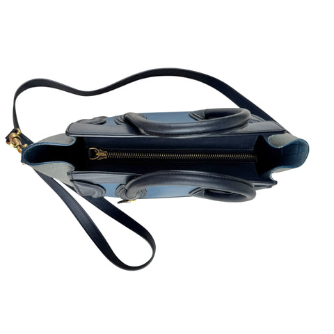 Celine Luggage medium model handbag in blue, dark blue and grey tricolor leather