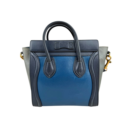 Celine Luggage medium model handbag in blue, dark blue and grey tricolor leather