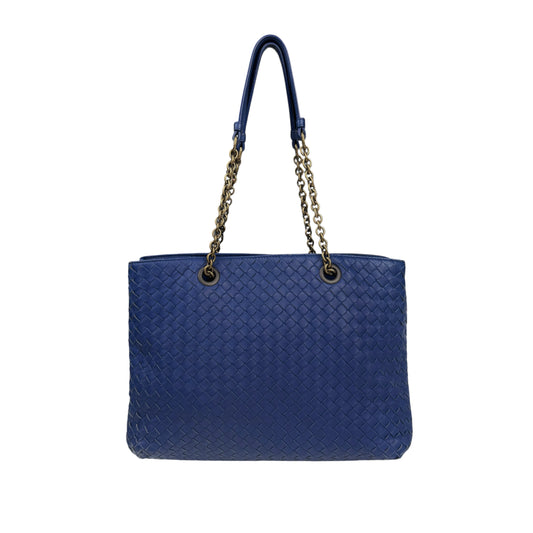 Bottega Veneta Blue Medium Nappa Intrecciato Double Chain Tote
