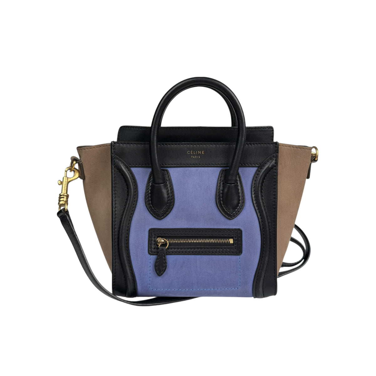 Celine Luggage Nano Shopper Handbag Black Blue Beige