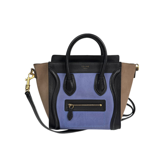 Celine Luggage Nano Shopper Handbag Black Blue Beige