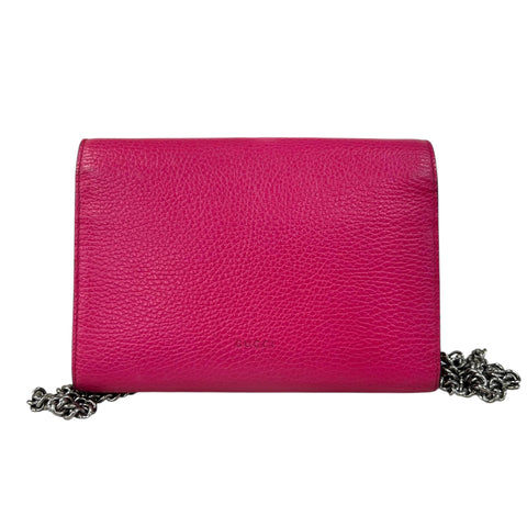 Gucci Pink Leather Small Dionysus Wallet Shoulder Bag Detachable Chain Strap