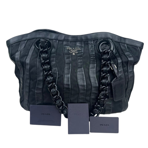 Prada Black Tessuto Nappa Waves Tote Bag