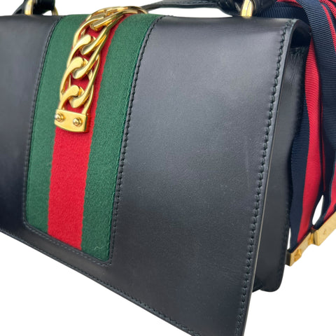 Gucci Sylvie Black Leather Bag Women Handbag