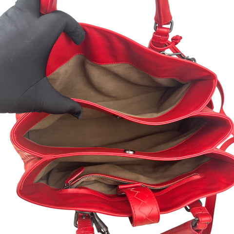 Bottega Veneta Red Intrecciato Woven Nappa Leather Roma Tote Bag