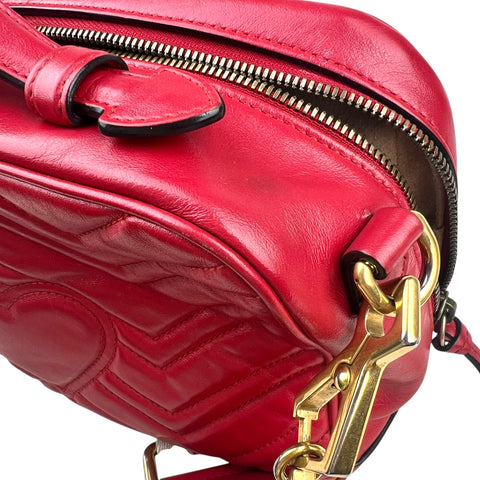 Gucci Medium GG Marmont Matelasse Chevron Top Handle Red
