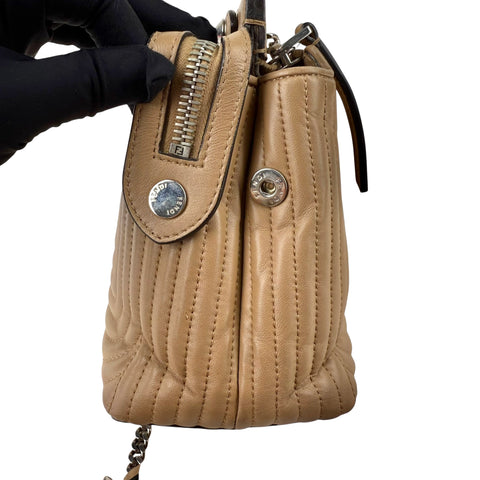 Fendi Beige gesteppte Dotcom-Schultertasche Braun