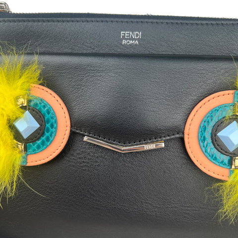 Fendi Monster Fur Leather Crossbody Black