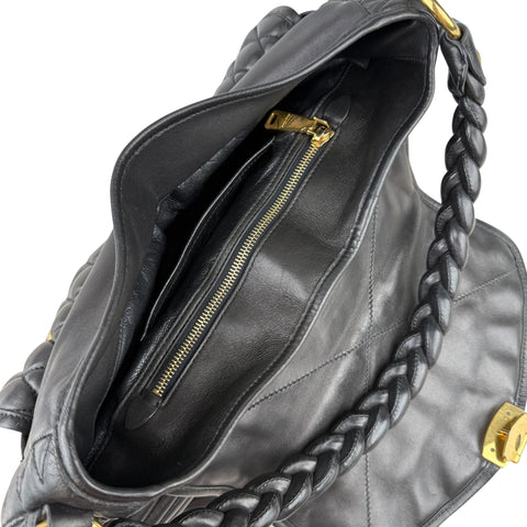 Miu Miu Nappa Matelasse Biker Coffer Leather Top Handle Bag Black