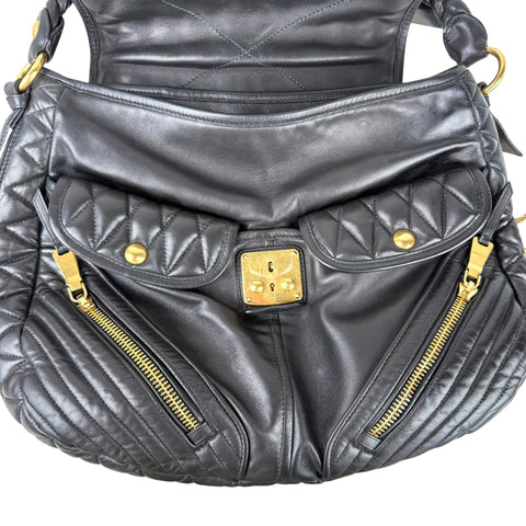 Miu Miu Nappa Matelasse Biker Coffer Leather Top Handle Bag Black