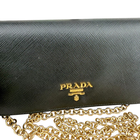 Prada Mini Bag Wallet on Chain Wristlet in Saffiano Noir