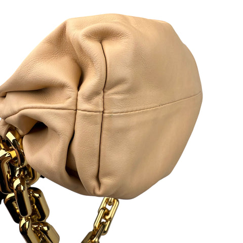 Bottega Veneta Chain Pouch Grained Clutch Almond Leather