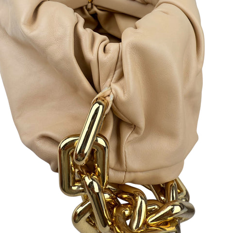 Bottega Veneta Chain Pouch Grained Clutch Almond Leather