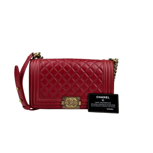 Chanel Boy Chanel Matelasse Chain Flap Shoulder Bag Leather Red