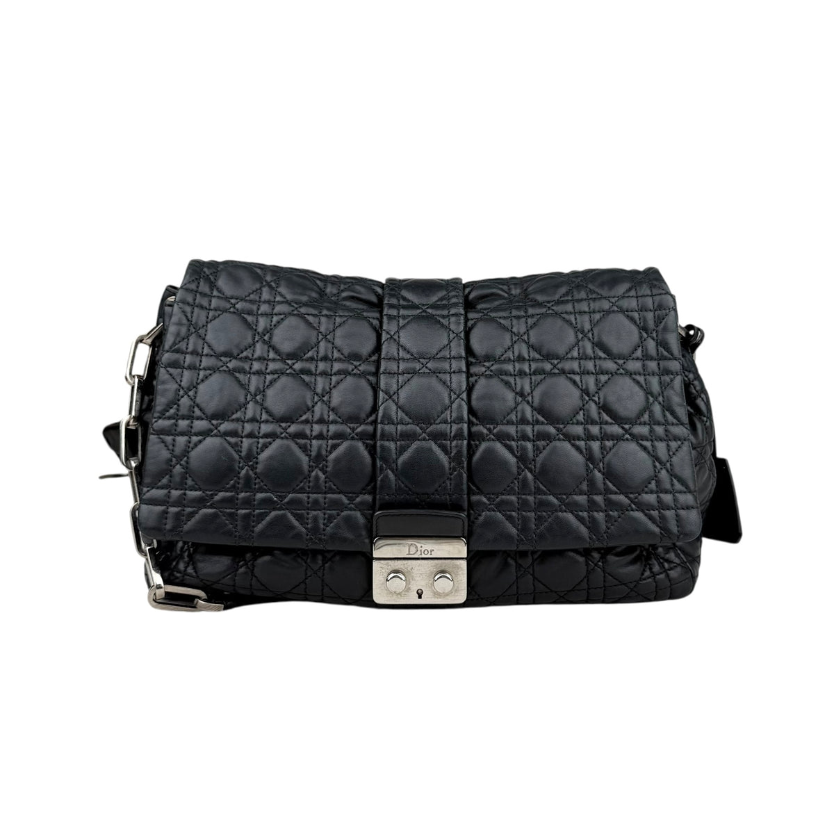 Dior Black Cannage Quilted Lambskin Large New Lock Flap Shoulder Bag