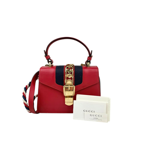 Gucci Sylvie Chain  Mini  Red Leather