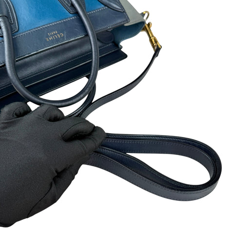 Celine Luggage medium model handbag in blue, dark blue and grey tricolor leather