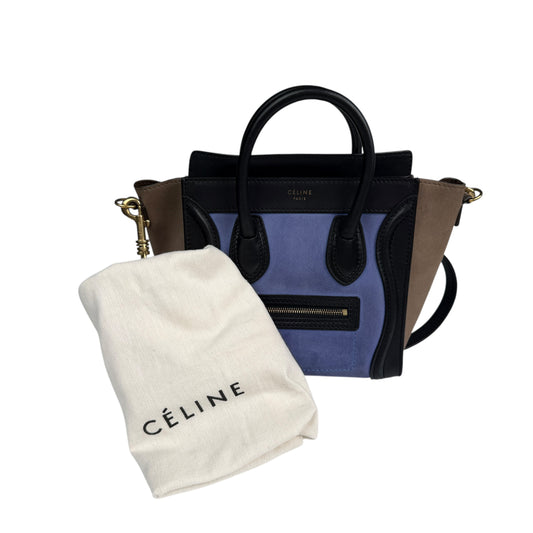 Celine Luggage Nano Shopper Handbag Black Blue Beige