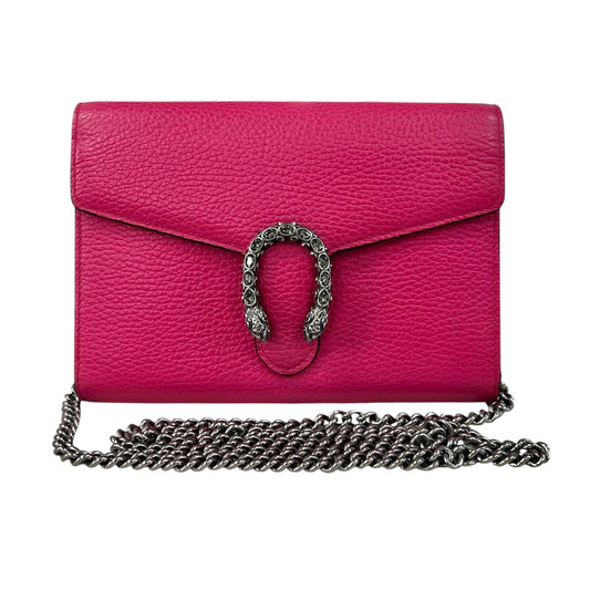 Gucci Pink Leather Small Dionysus Wallet Shoulder Bag Detachable Chain Strap