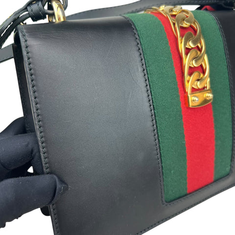 Gucci Sylvie Black Leather Bag Women Handbag