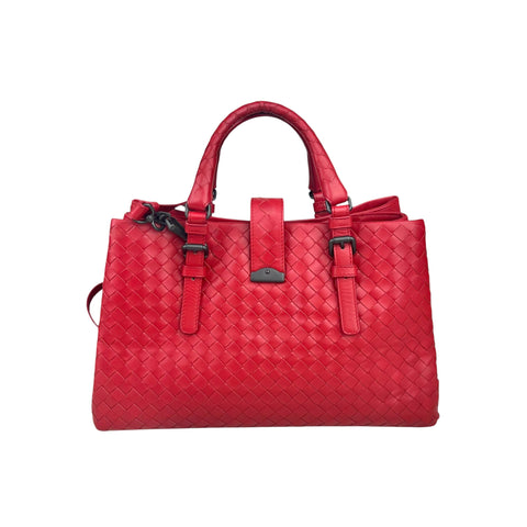Bottega Veneta Red Intrecciato Woven Nappa Leather Roma Tote Bag