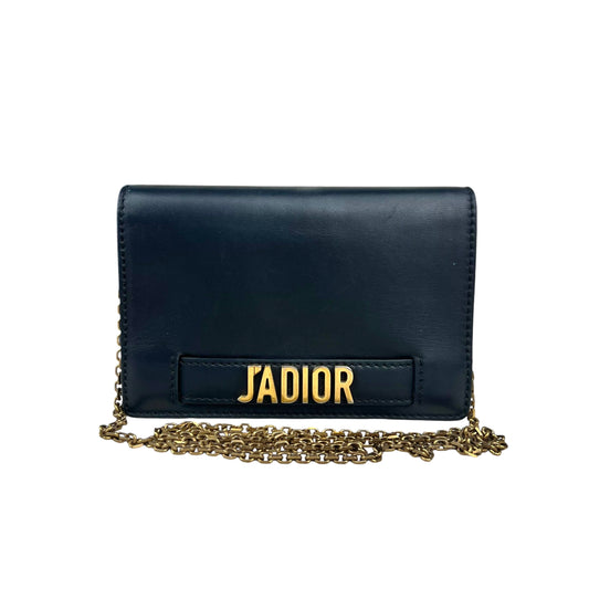Dior Black Smooth Calfskin Leather J'ADIOR Wallet on Chain Clutch Bag