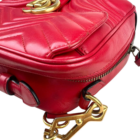 Gucci Medium GG Marmont Matelasse Chevron Top Handle Red