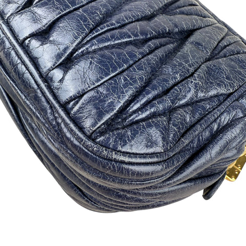 Miu Miu Blue Matelassé Leather Zip Crossbody Bag
